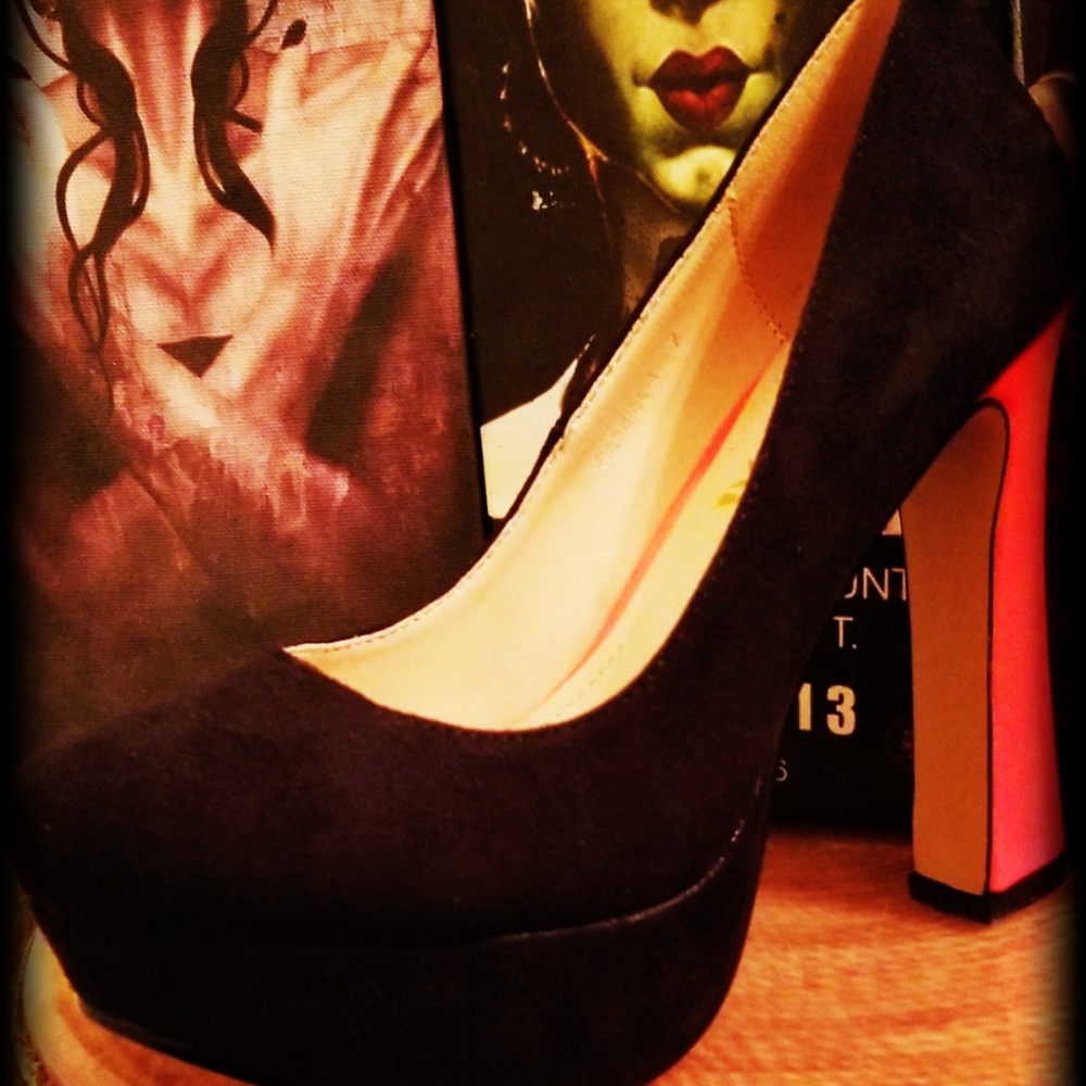 Machi Platform Pumps. Black suede Size 7